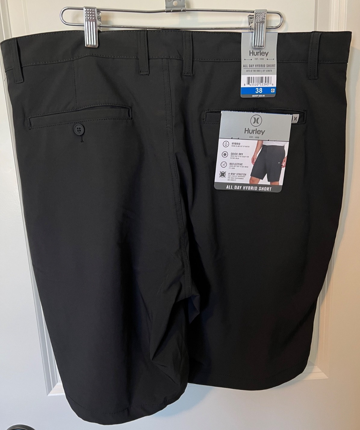 NWT $50 HURLEY ALL DAY HYBRID SHORTS MENS 38 BLACK ZIP FLY STRETCH QUICK DRY