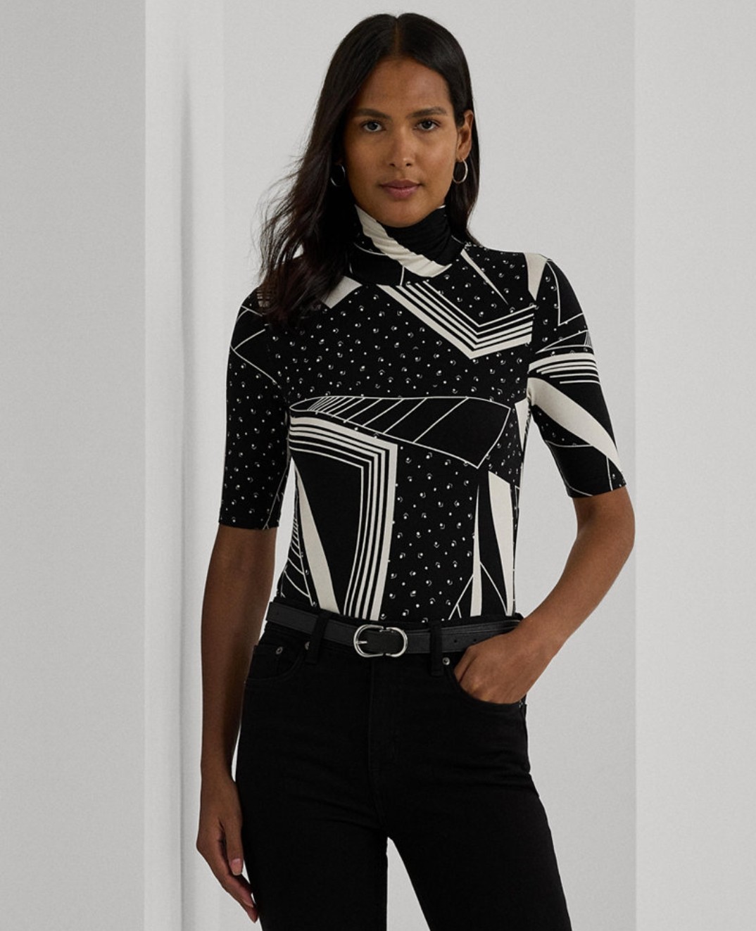 Lauren Ralph Lauren Women’s Geo Print Stretch Jersey Turtleneck Regular & Petite