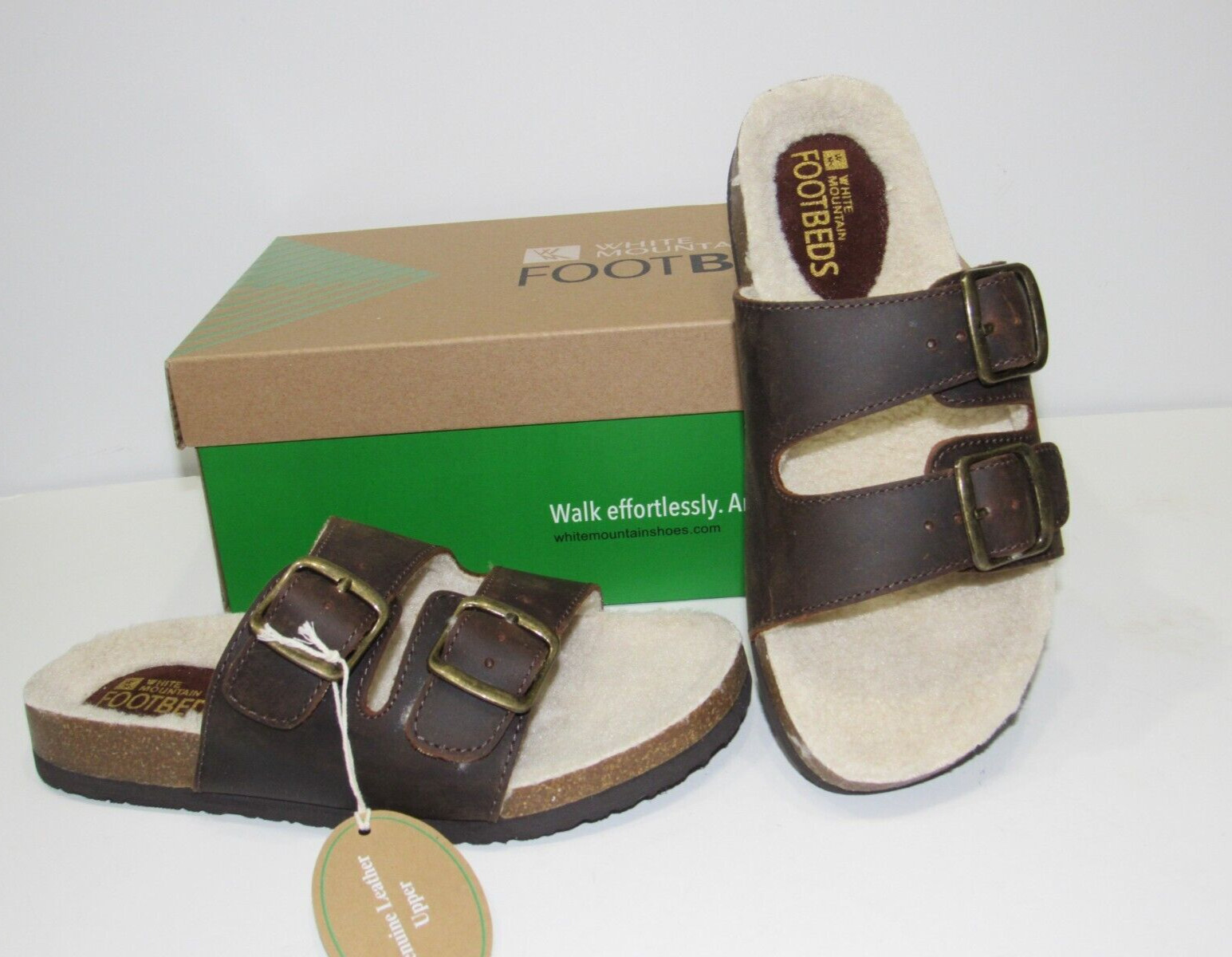 White Mountain Brown Distressed Oiled Leather Lined Buckle Sandals Womens size 7