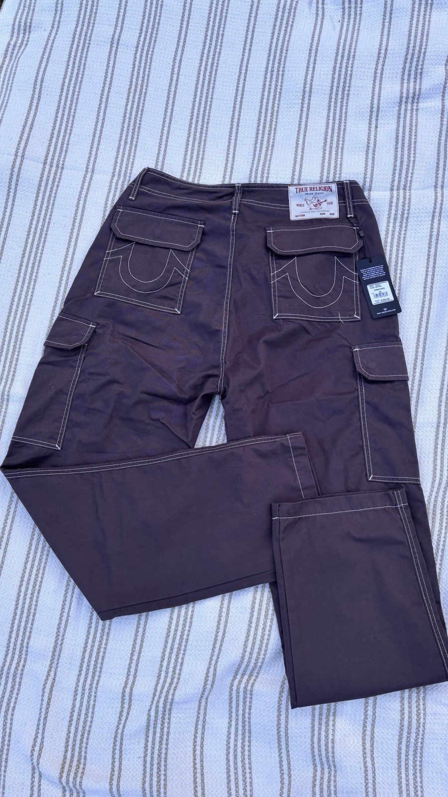 True Religion Men’s Bracken Brown Wide Cargo Pants, Size 34