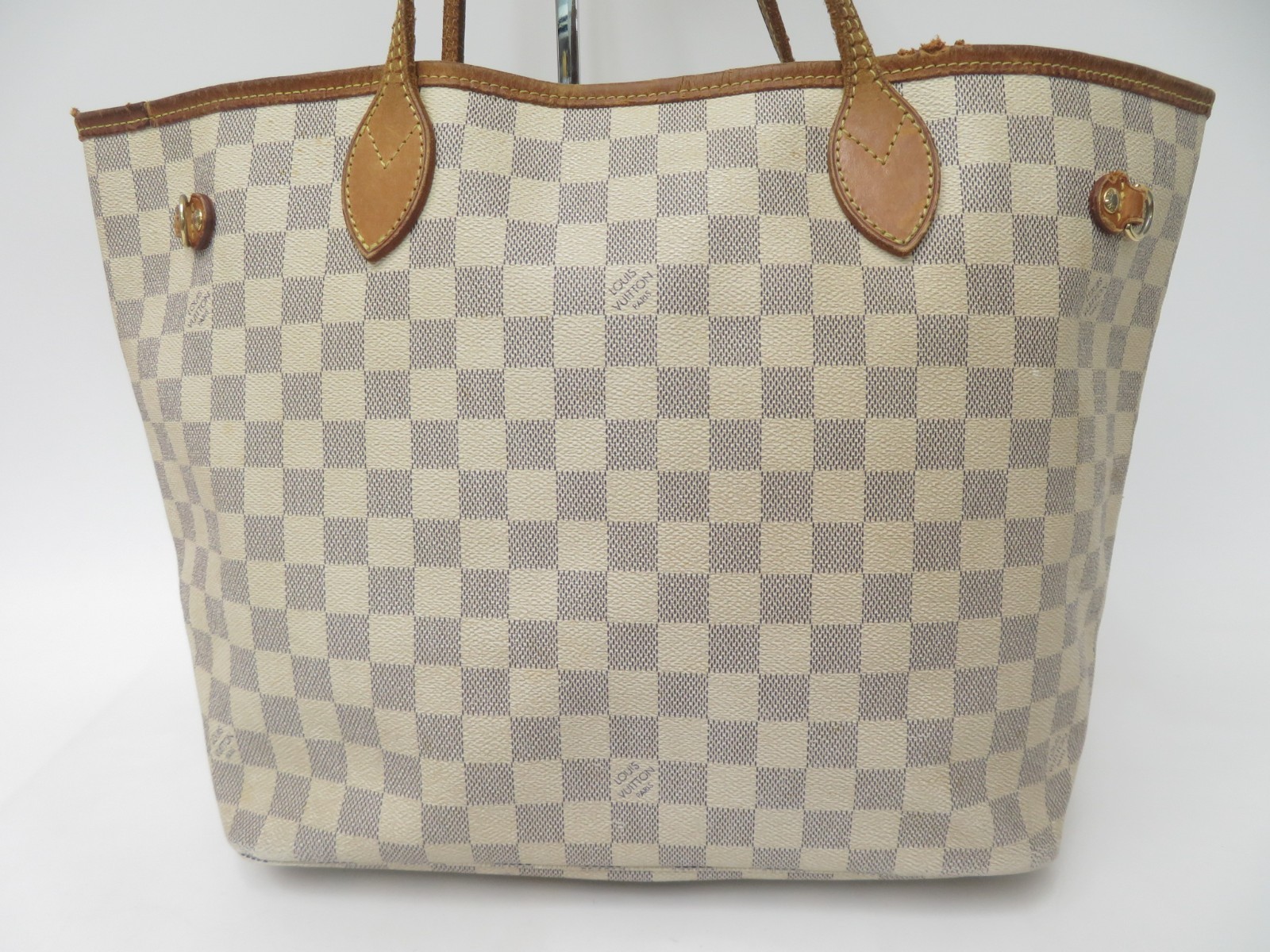 Authentic Louis Vuitton Damier Azur Neverfull MM Shoulder Tote Bag F#50673