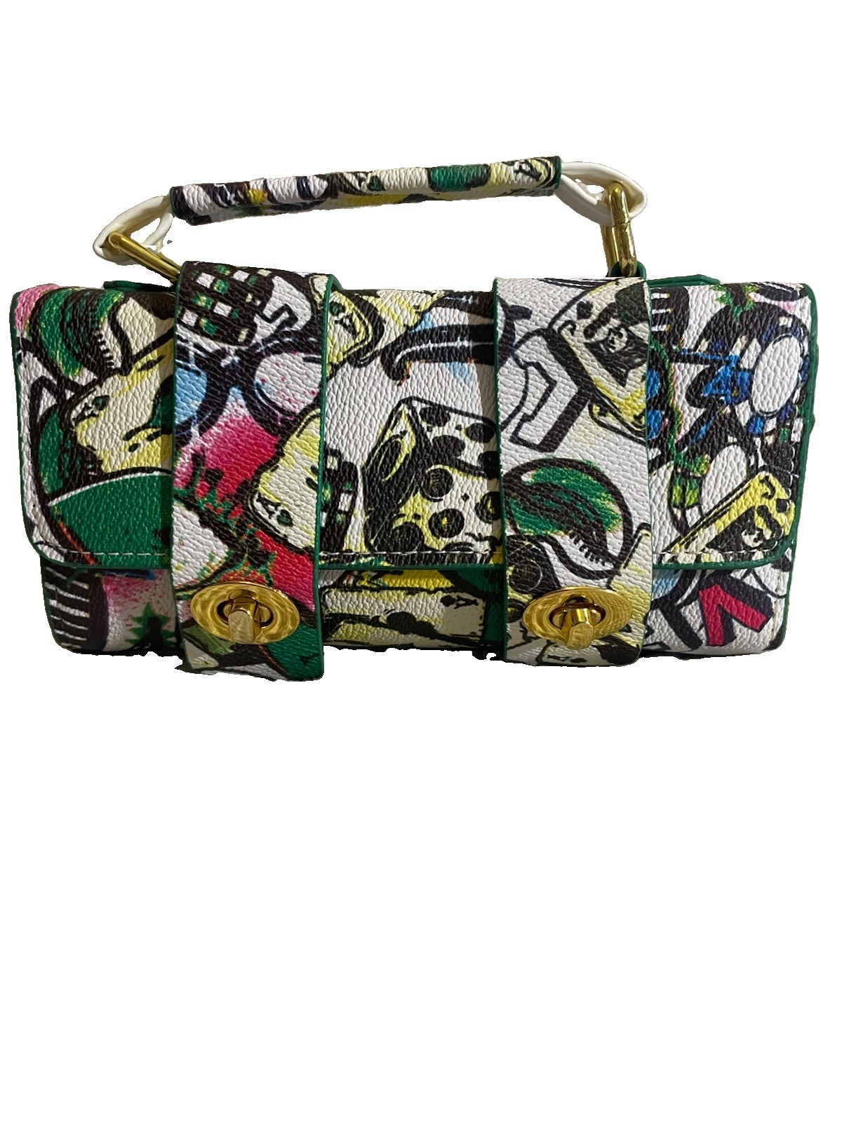Small Multicolor Graffiti Top Handle Bag Zip, Detachable Strap, Gold Hardware