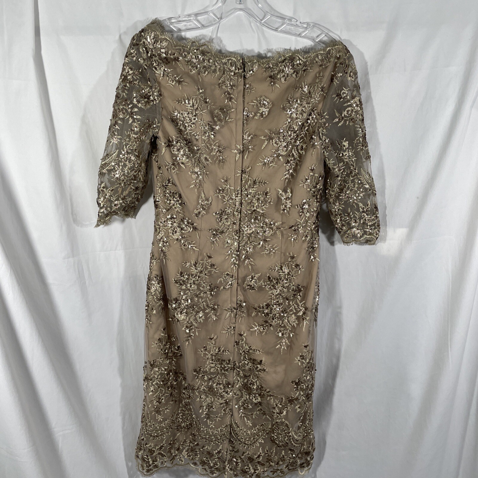 NEW $378 La Femme [ 8 ] Embroidered Sheath Cocktail Dress in Champagne #S179