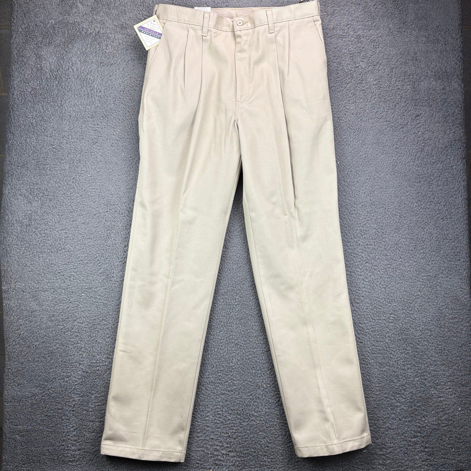 Wrangler Riata Mens 35×34 Khaki Pleated Front Wrinkle Resistant Chino Pants NEW