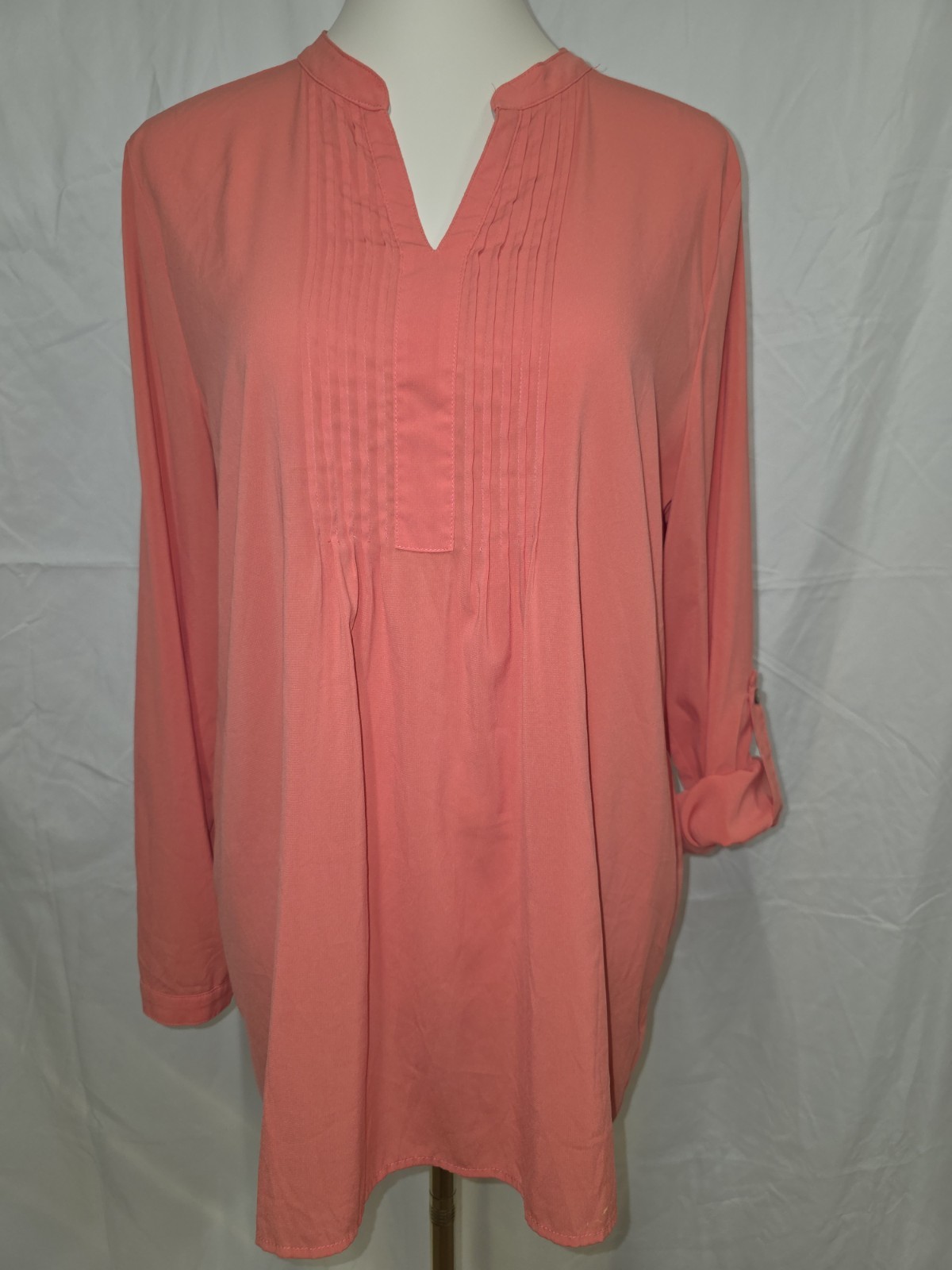 Susan Graver Sheer Tunic Length Blouse Size 12 Peach Color Call Out
