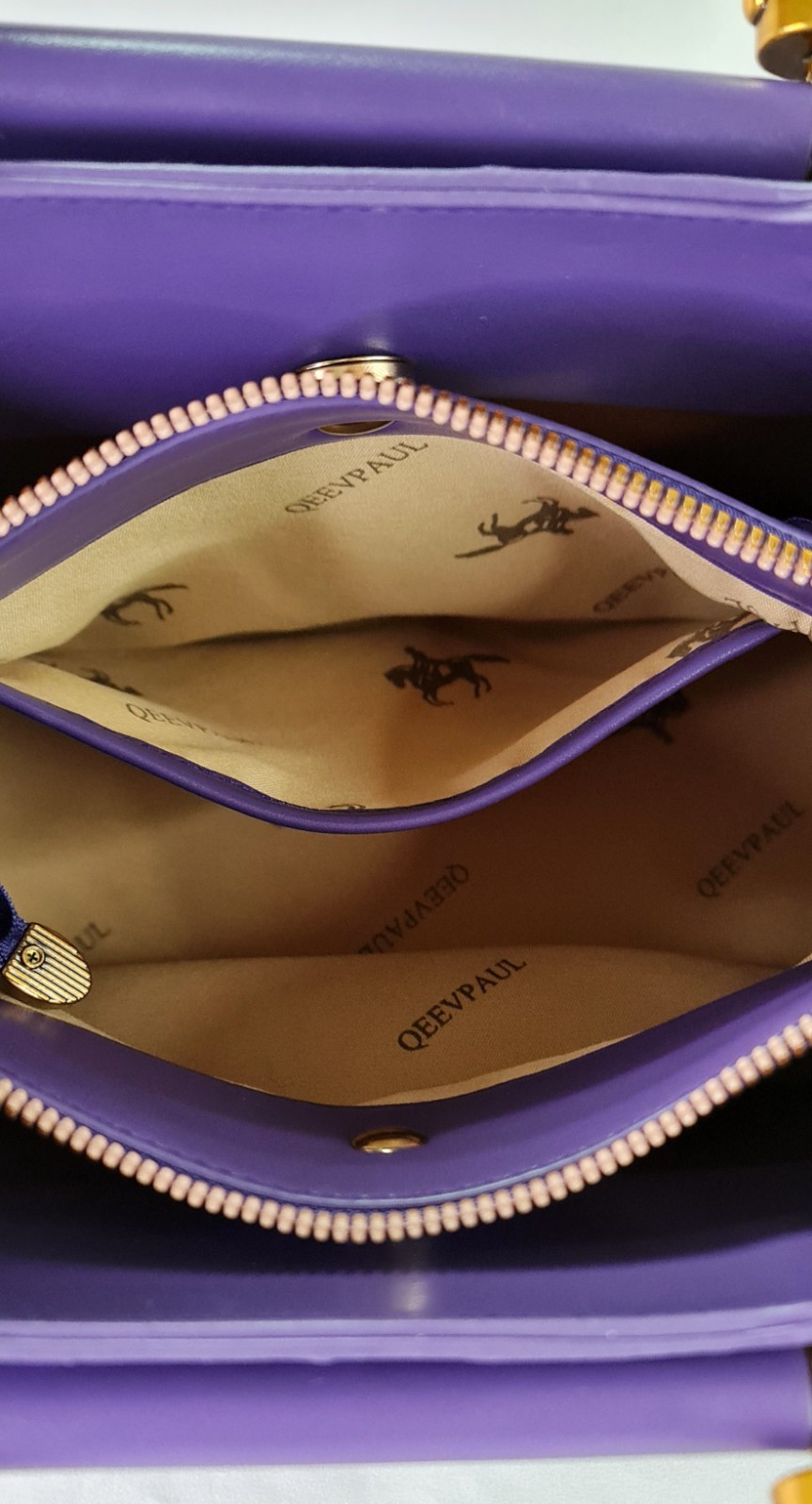 Purple Ostrich Embossed Cow Leather Satchel Top Handle Crossbody Bag Gold Zip