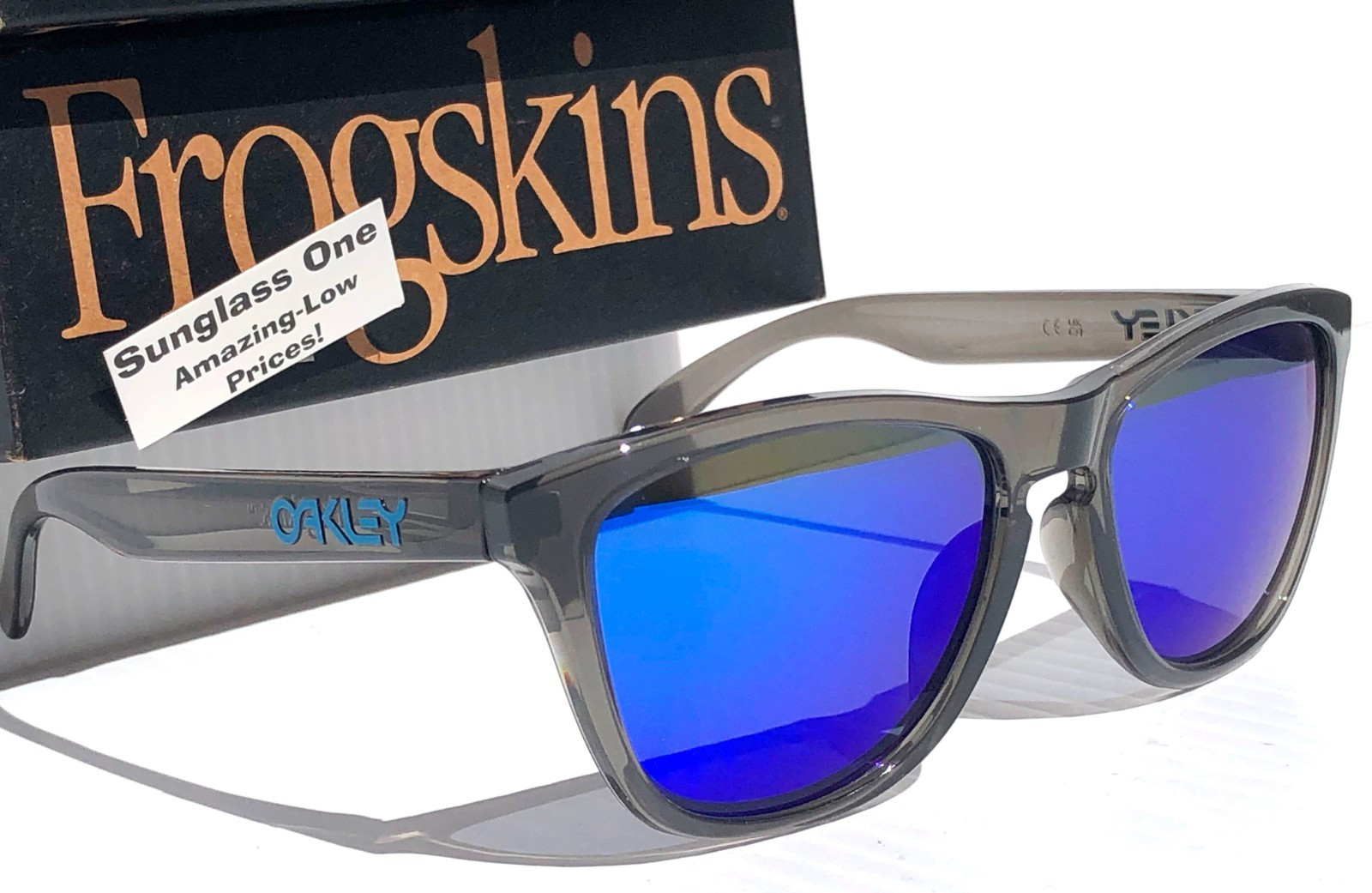 Oakley Frogskins Grey Smoke POLARIZED Galaxy Blue Mirror Lens Sunglass 9245-74