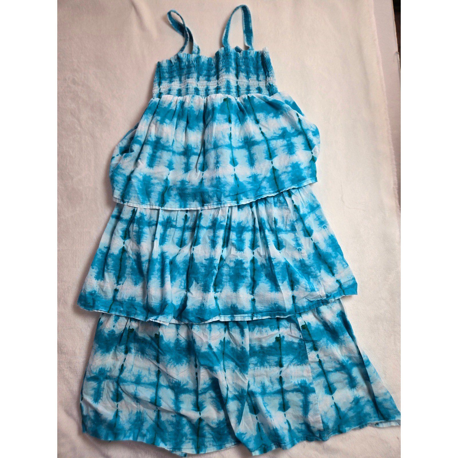 Calypso St. Barth Girls Blue Tie Dye Tiered Smocked Sun Dress Coastal S 6 6X