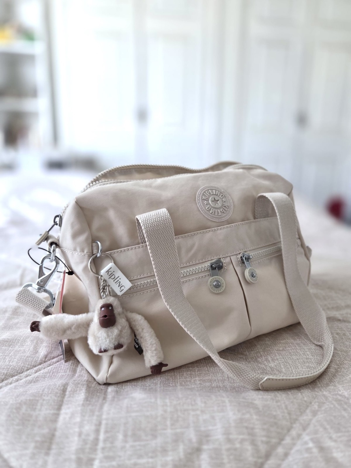 NEW Kipling Klara Satchel crossbody bag (Beige) with adjustable strap