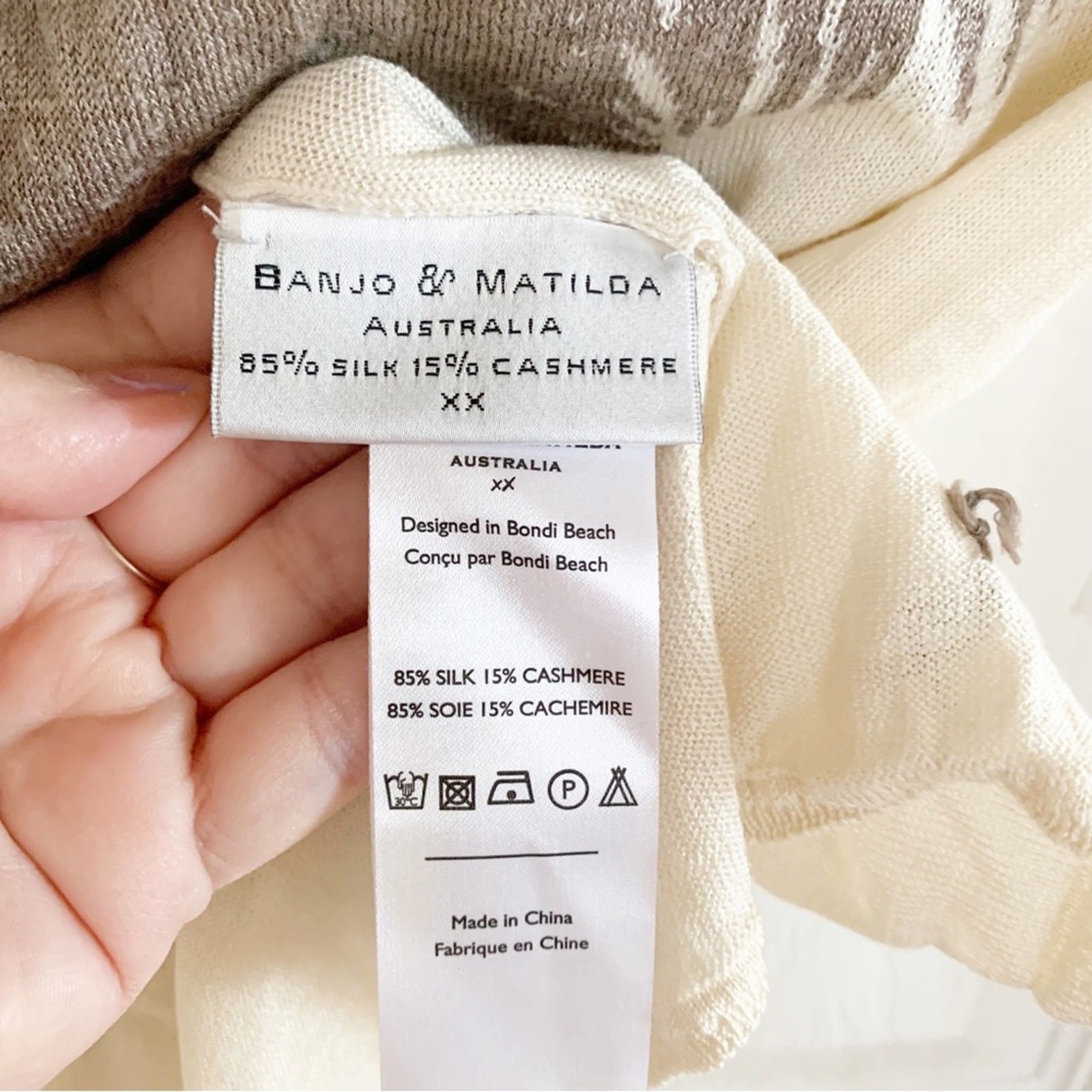 Banjo & Matilda Cream Palm Tree Silk Cashmere Blend Intarsia Sweater Small