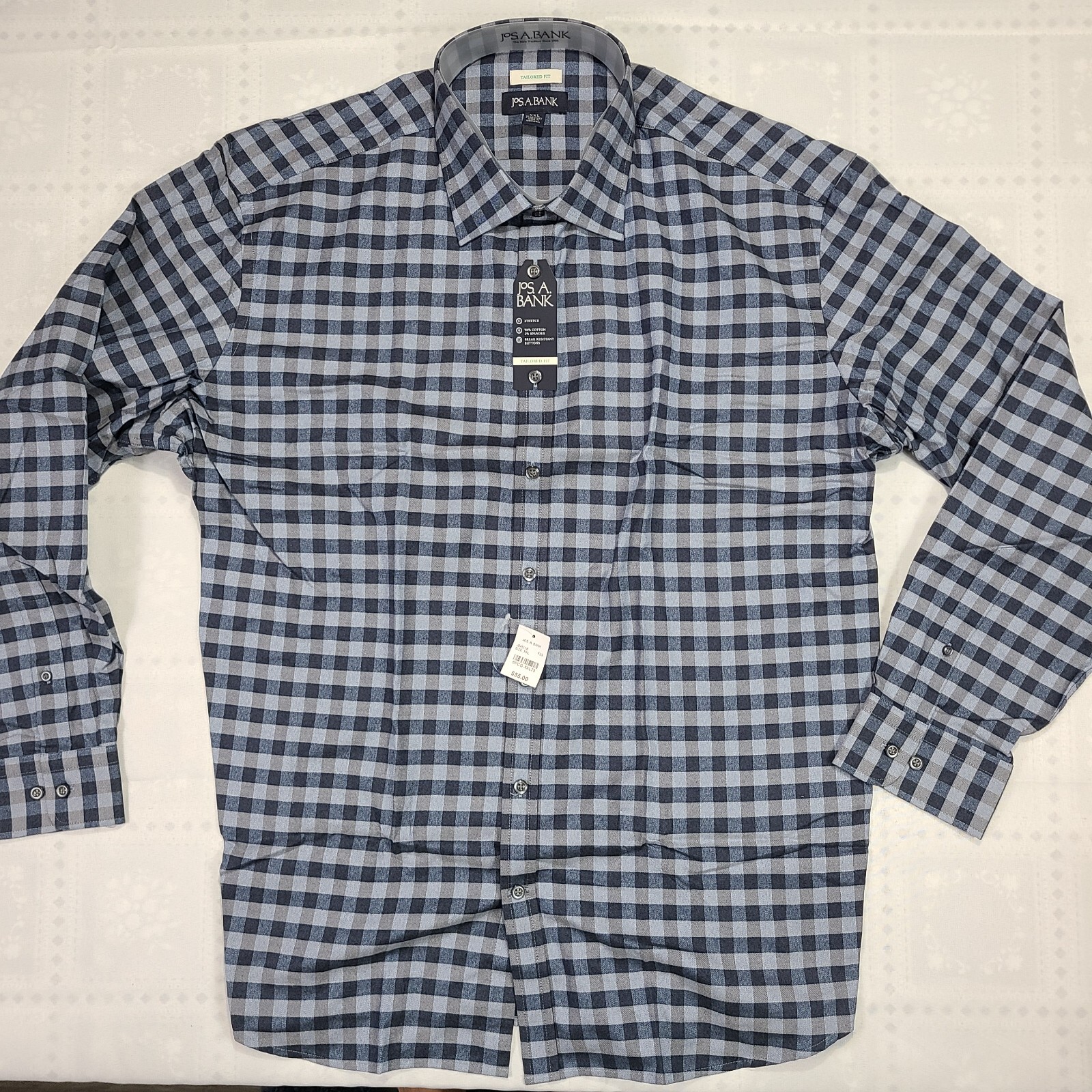 Jos A Bank Long Sleeve Button Down 2XL XXL Blue Shirt Tailored Fit NEW NWT #K57