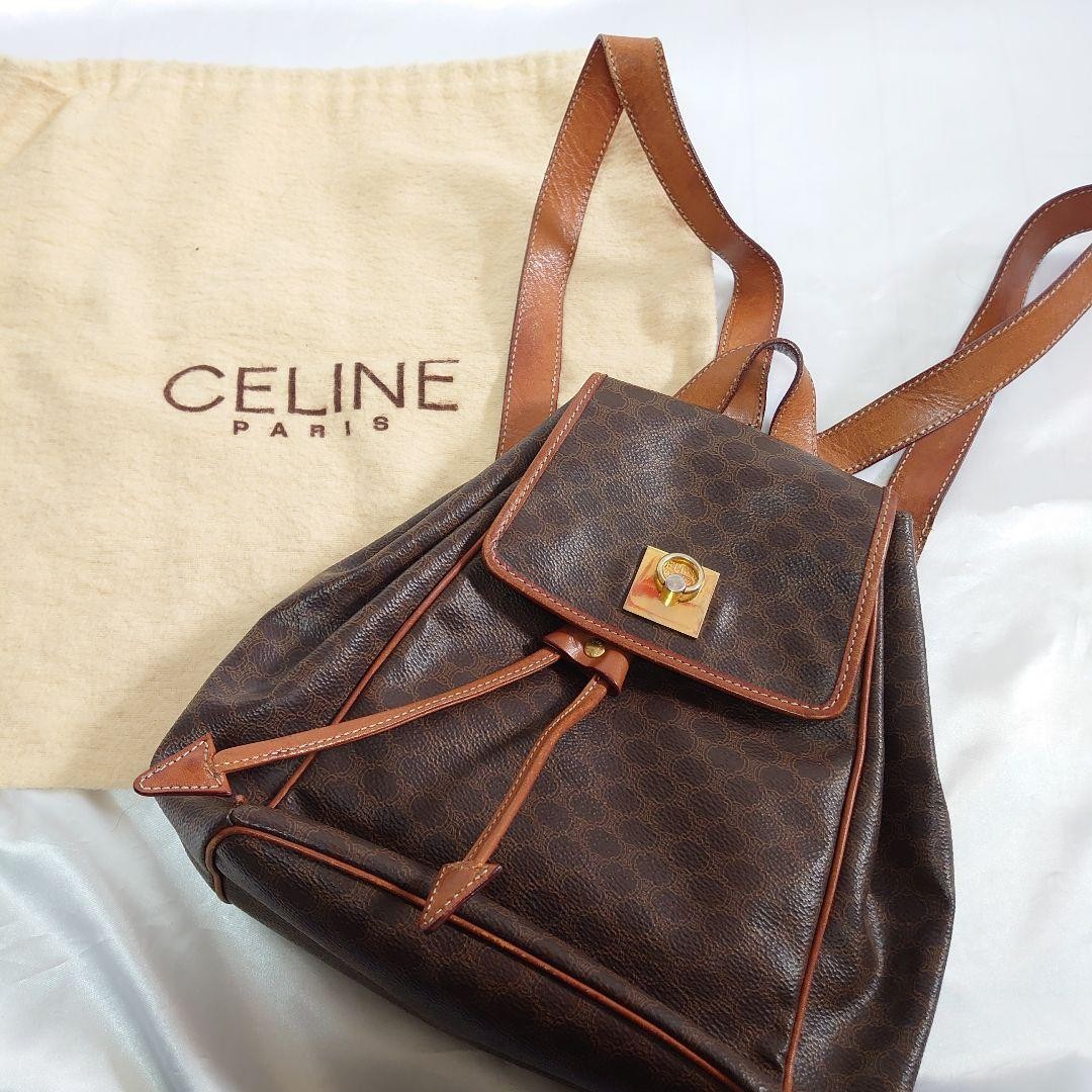 CELINE Macadam Pattern Mini Backpack Vintage Authentic Leather Rucksack
