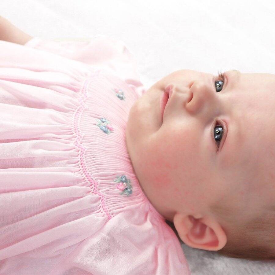 Petit Ami Pink Smocked Bubble with Hat Preemie