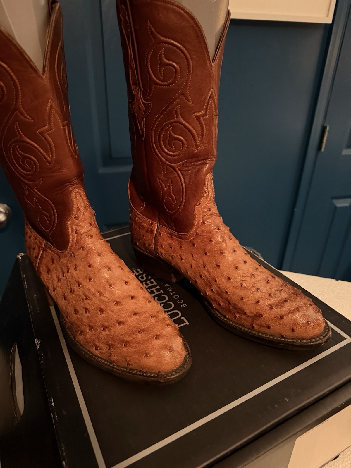 Lucchese Classics Handmade Ostrich Boots 9EE Tan/Lt Brown Barnwood From Allen’s