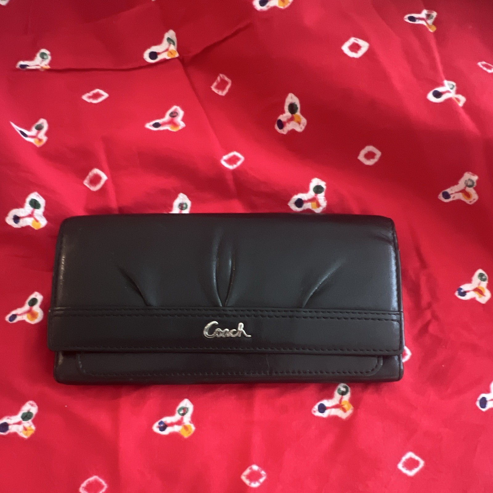 Coach Black Checkbook Folding Wallet with Zip Coin Pocket Logo for Women