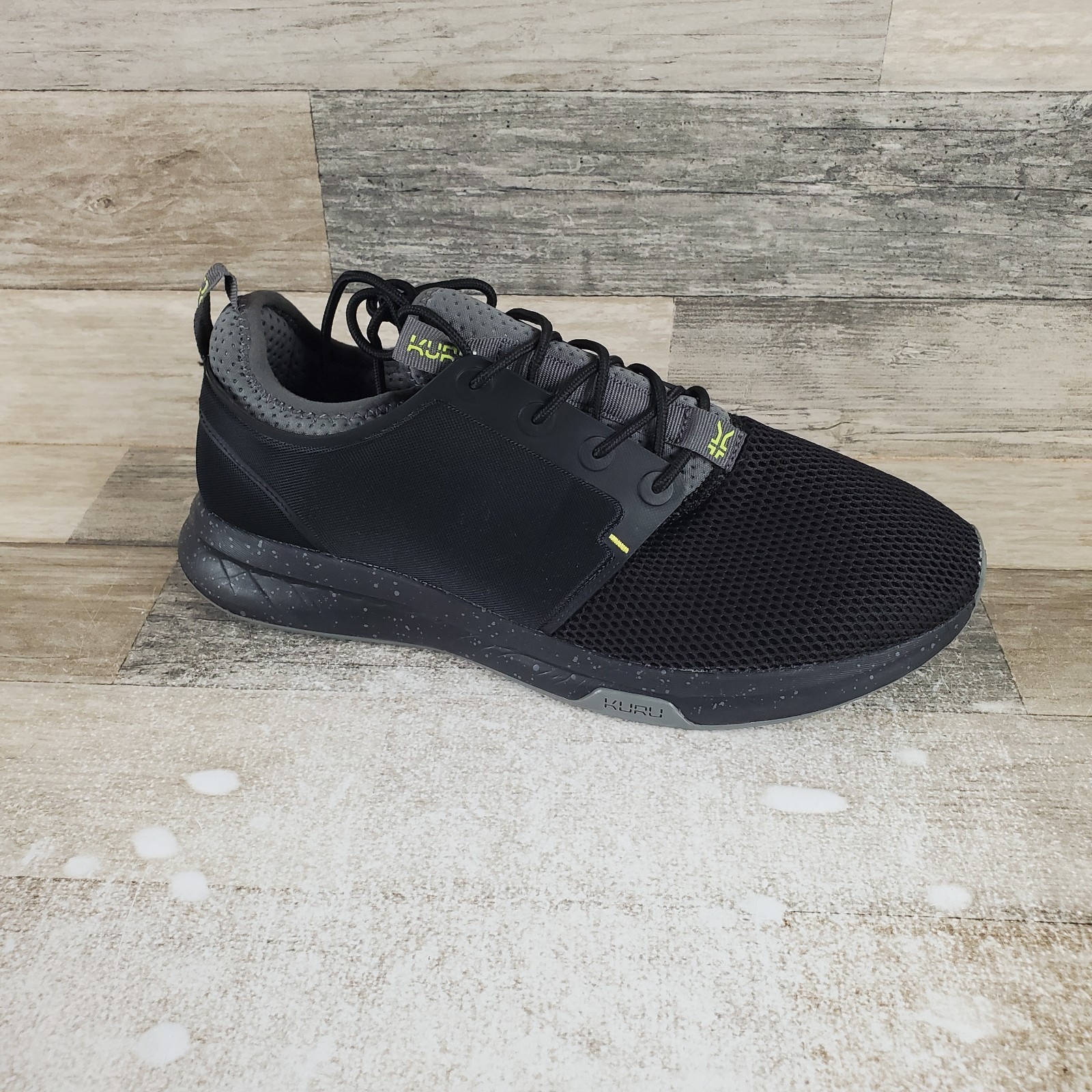 KURU Atom Mens Shoes Sz 10.5 M Running Jet Black Citron Mesh Lace Up Sneakers