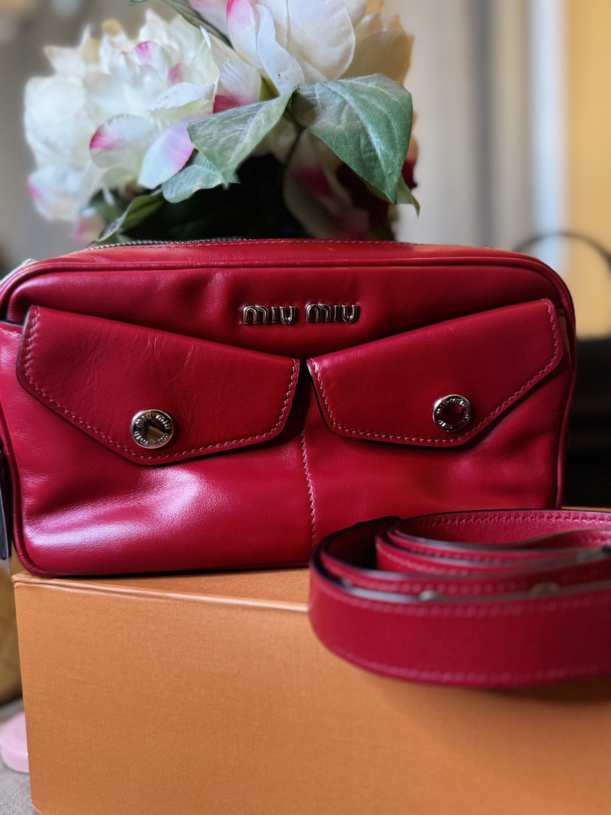 Miu Miu Lambskin Shoulder Bag Red