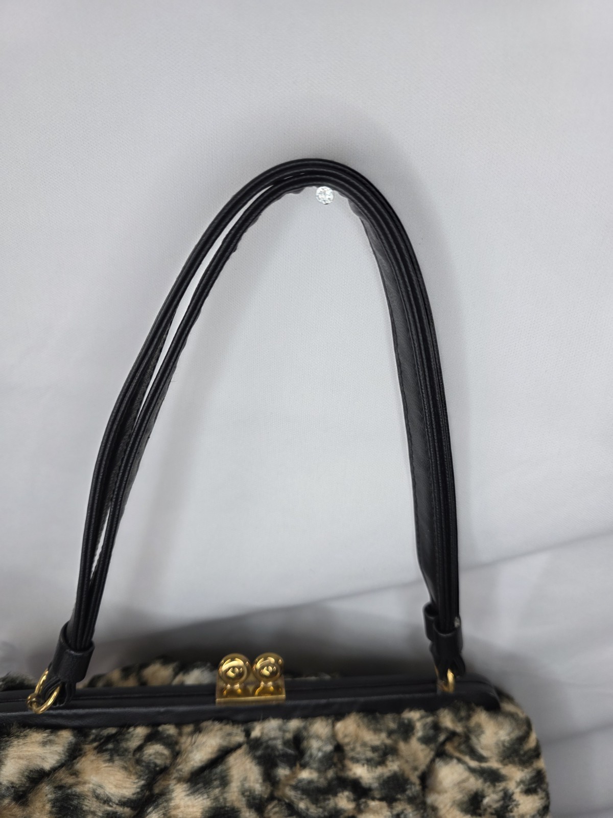 VTG 60s Ingber Purse Leopard Print Leather Handle Bow Accent Gold Hardware y2k