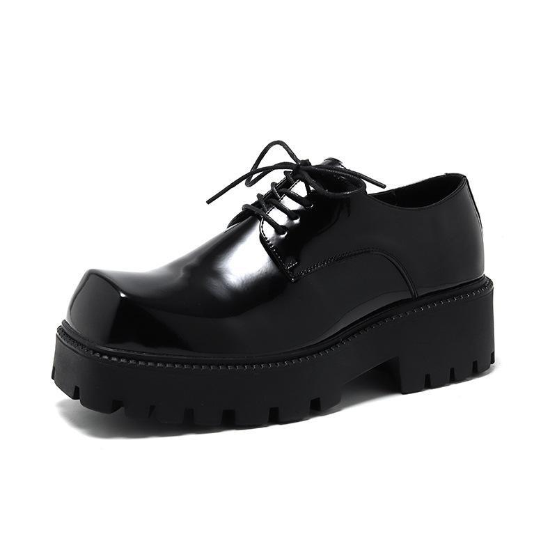 Men’s Shiny Leather Square Toe Platform Dress Business Wedding Shoes Thick Sole