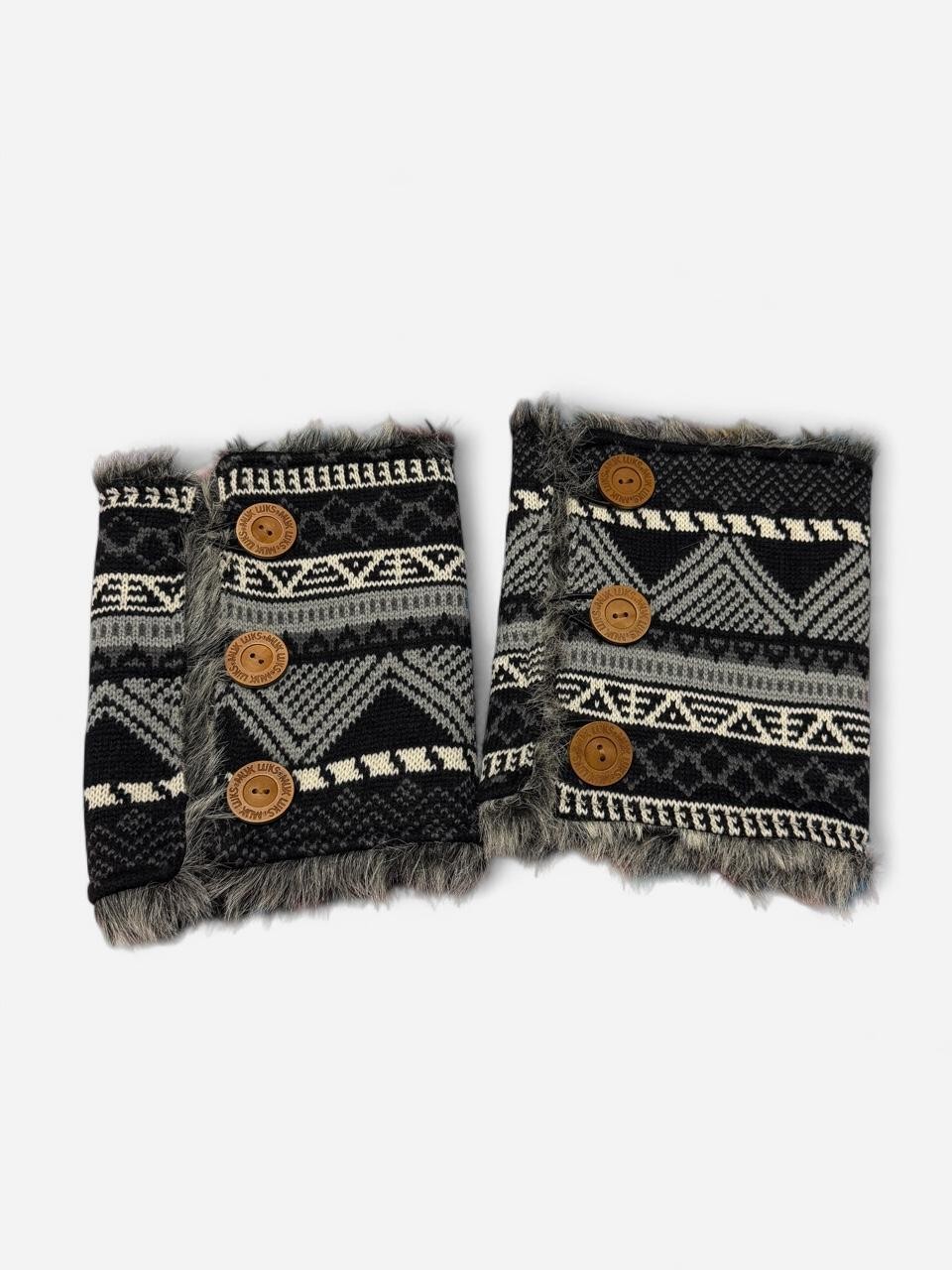 Muk Luks Reversible Boot Covers Leg Warmers Faux Fur Sweater Knit Black Gray