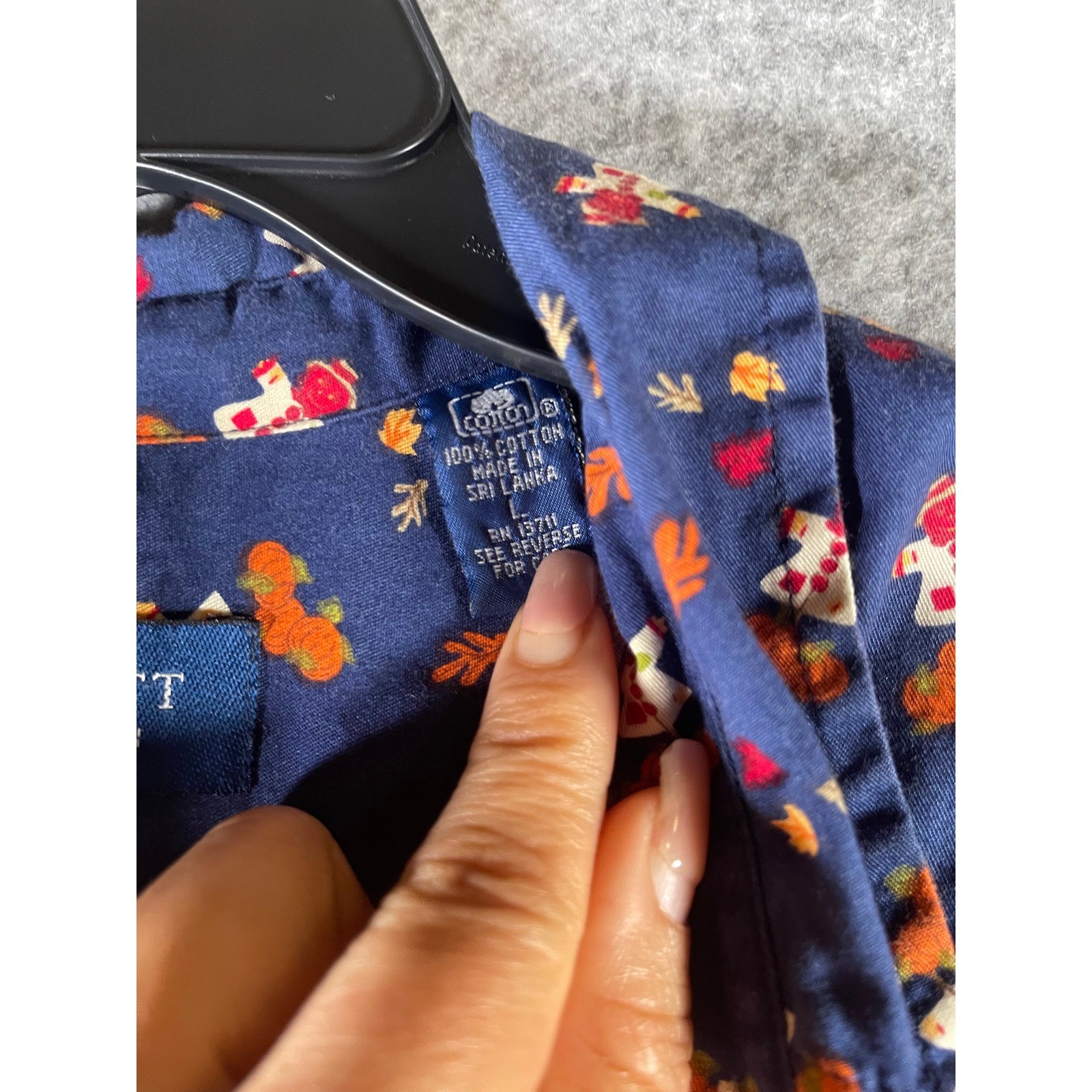Karen Scott Womens Navy Blue Fall Scarecrow Pumpkin Cotton Button Down Shirt L