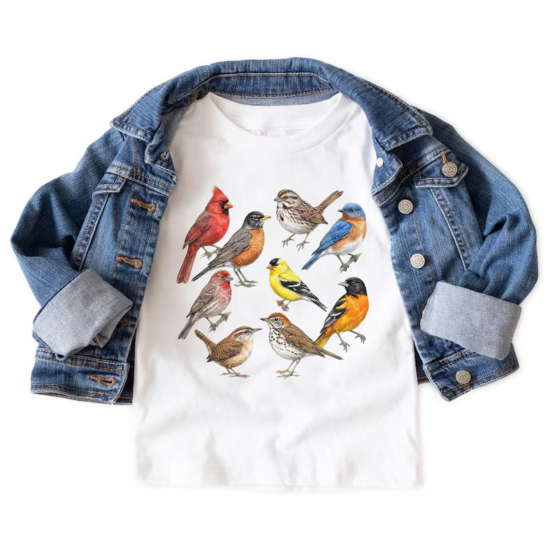 Vintage Backyard Birds T-Shirt Retro Nature Lover Watercolor Graphic Tee