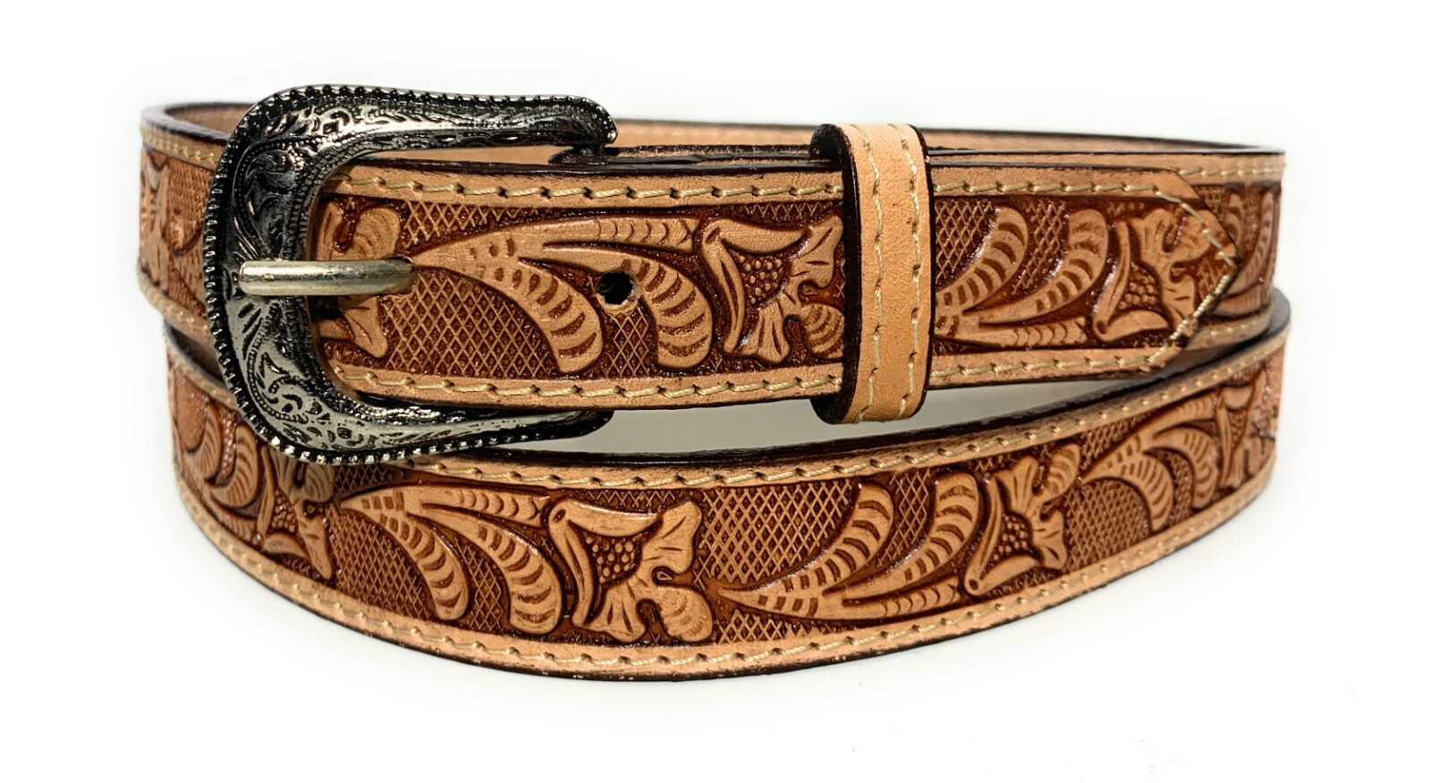 KIDS WESTERN BELT. GENUINE LEATHER KIDS RODEO BELT. TULIP DECORATED WESTERN BELT