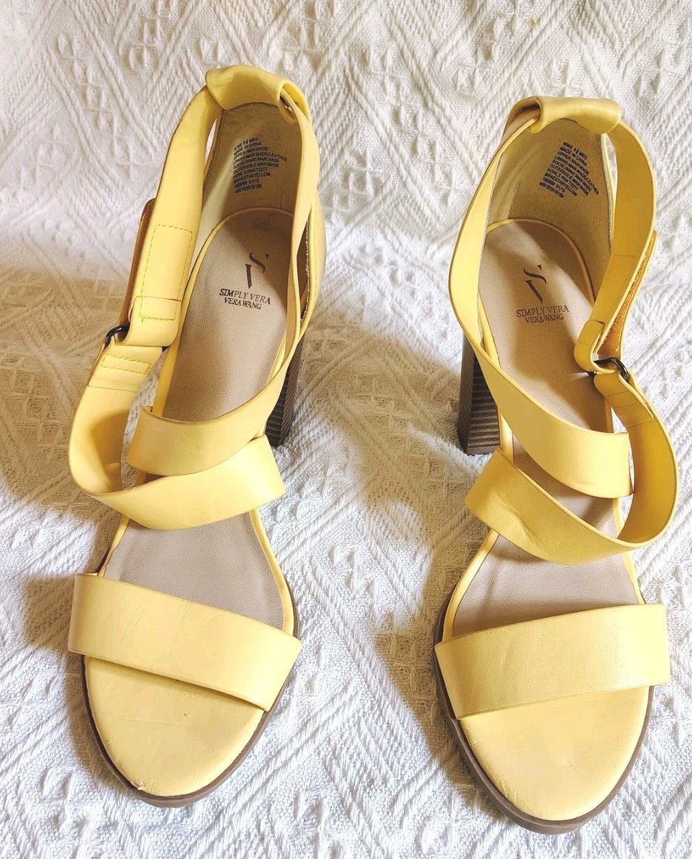 Simply Vera Wang Braestar Strappy Block Heel Yellow 3.75 Inch Heel