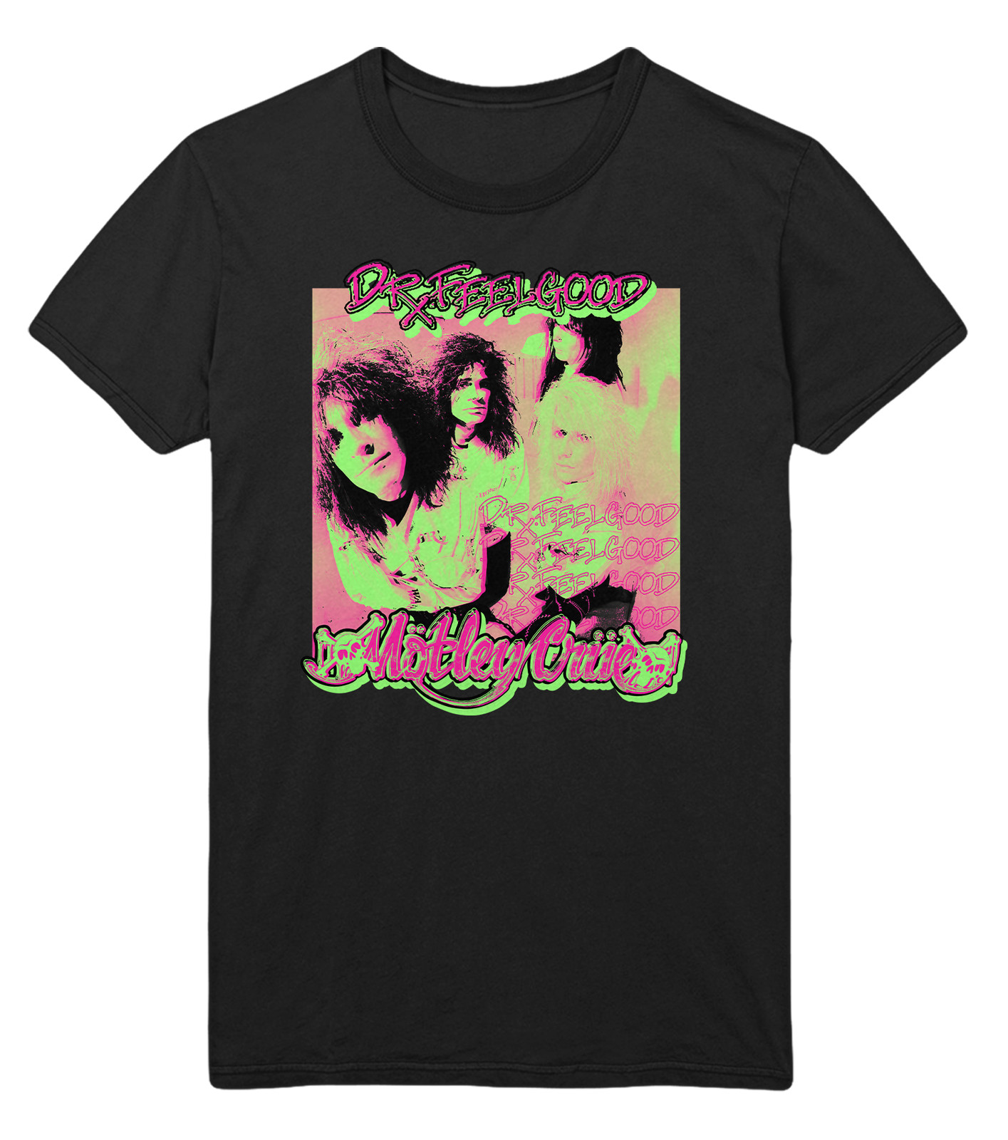 Stakes Motley Crue Neon Trip Dr. Feelgood Jumbo Print T-Shirt T-Shirt Black New