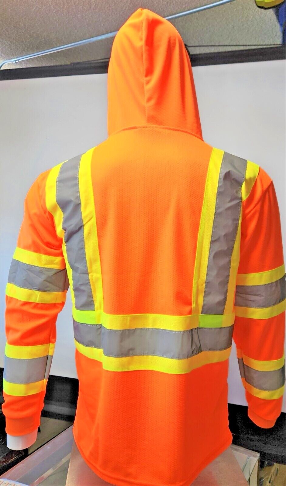 Class 3 Orange Long Sleeve Safety Shirt With Hoodie, Polyester Birdeye mesh