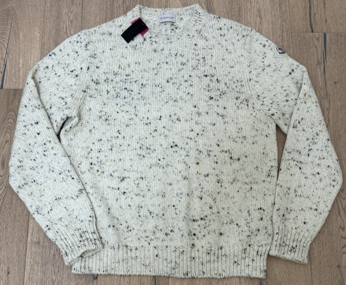 SZ L – MONCLER Men’s Wool Knit Sweater Beige Girocollo Tricot, Beige