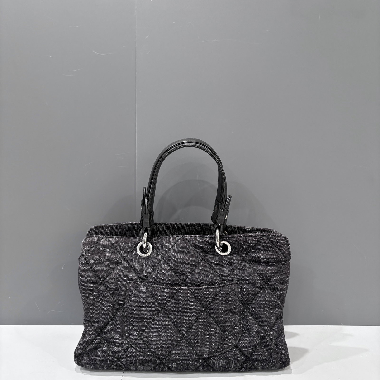 Chanel Quilted Handbag Charcoal Black Denim (ac052126b0)