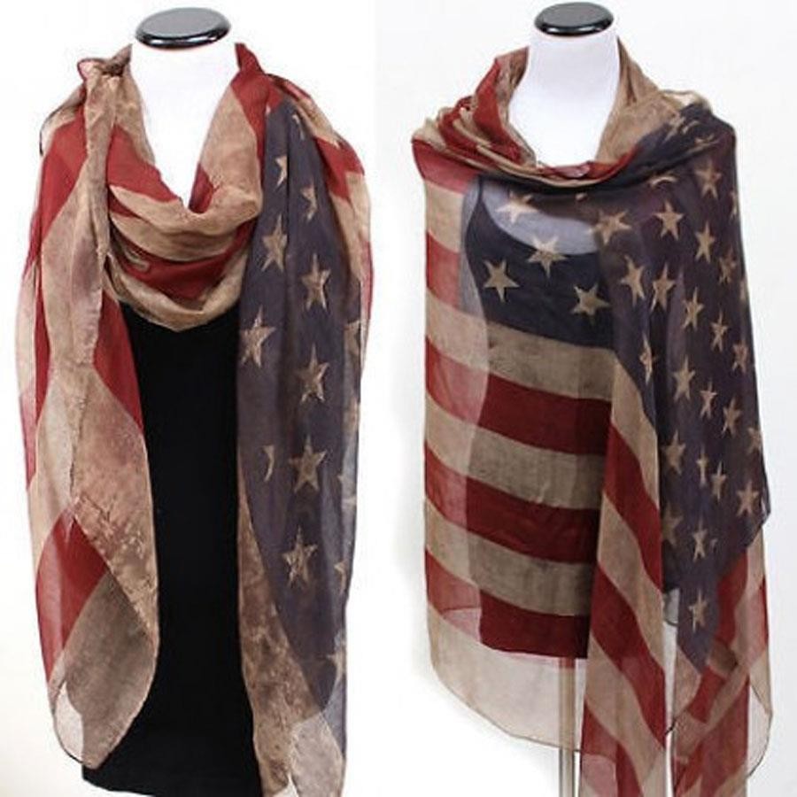 Popular Shawl American Flag Oblong Scarfs Stars Pattern Headscarf Soft Love Gift