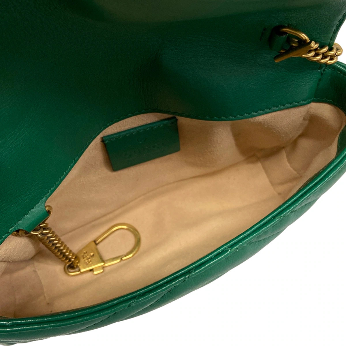 GUCCI GG Marmont Quilted Leather Super Mini Bag 476433 Green Leather