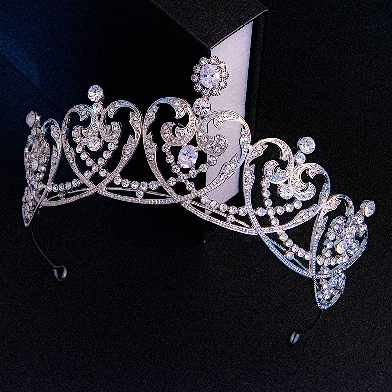 7cm Tall Quality Heart CZ Crystal Wedding Bridal Queen Princess Prom Tiara Crown