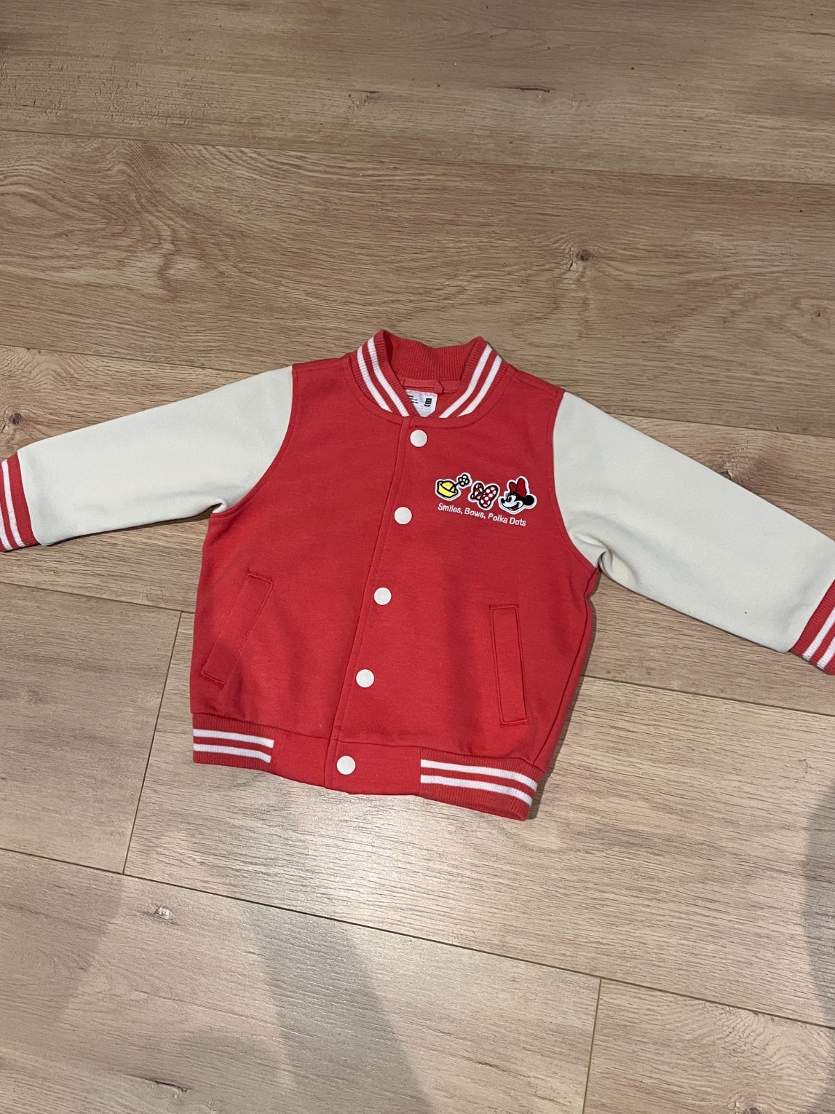 Uniqlo Baby Disney Minnie Mouse Varsity Jacket Red White Size 12-18M 80cm