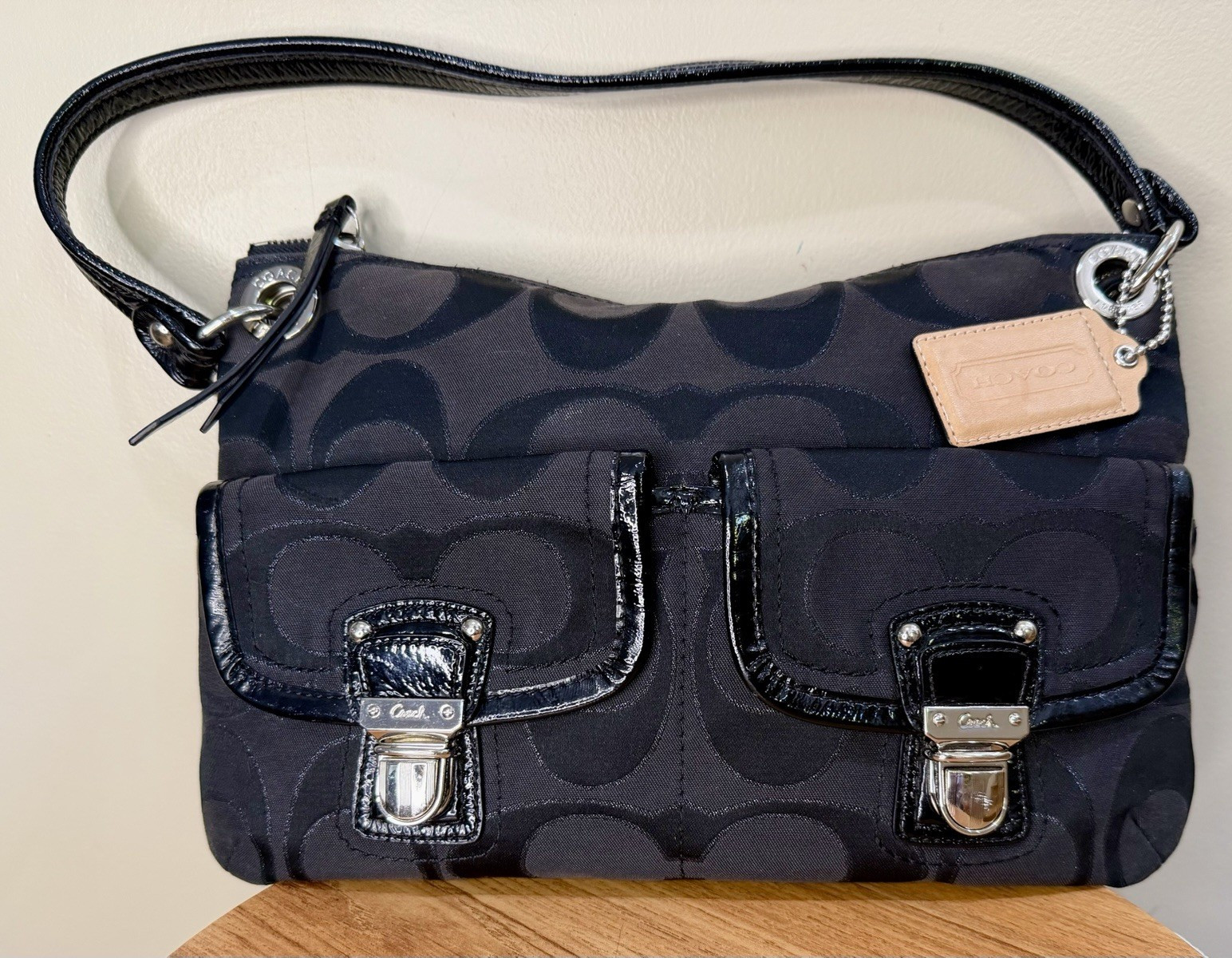 Y2K Coach 12984 Black Signature Jacquard Shoulder Crossbody Bag Detachable Strap