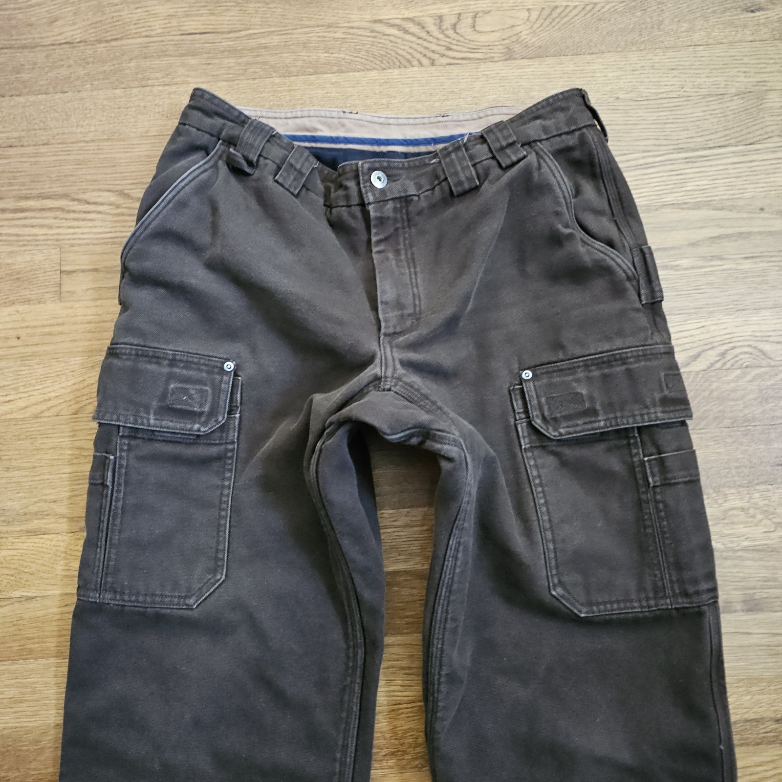 Duluth Flex Fire Hose Ultimate Cargo Pants Mens 36×32 (34×30) Brown Work Lined