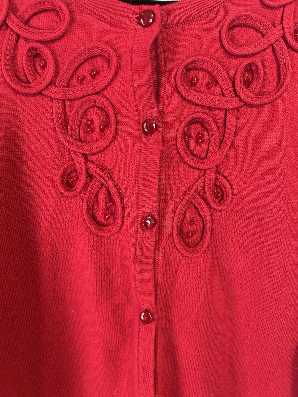 Croft & Barrow Wine Red Button Up Cardigan Sweater with Embellished Neckline