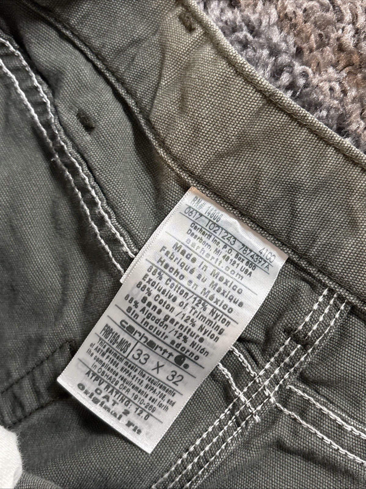 Carhartt FR Work Pants 33×32 Flame Resistant CAT 2 Original Fit FRB159-MOS Green