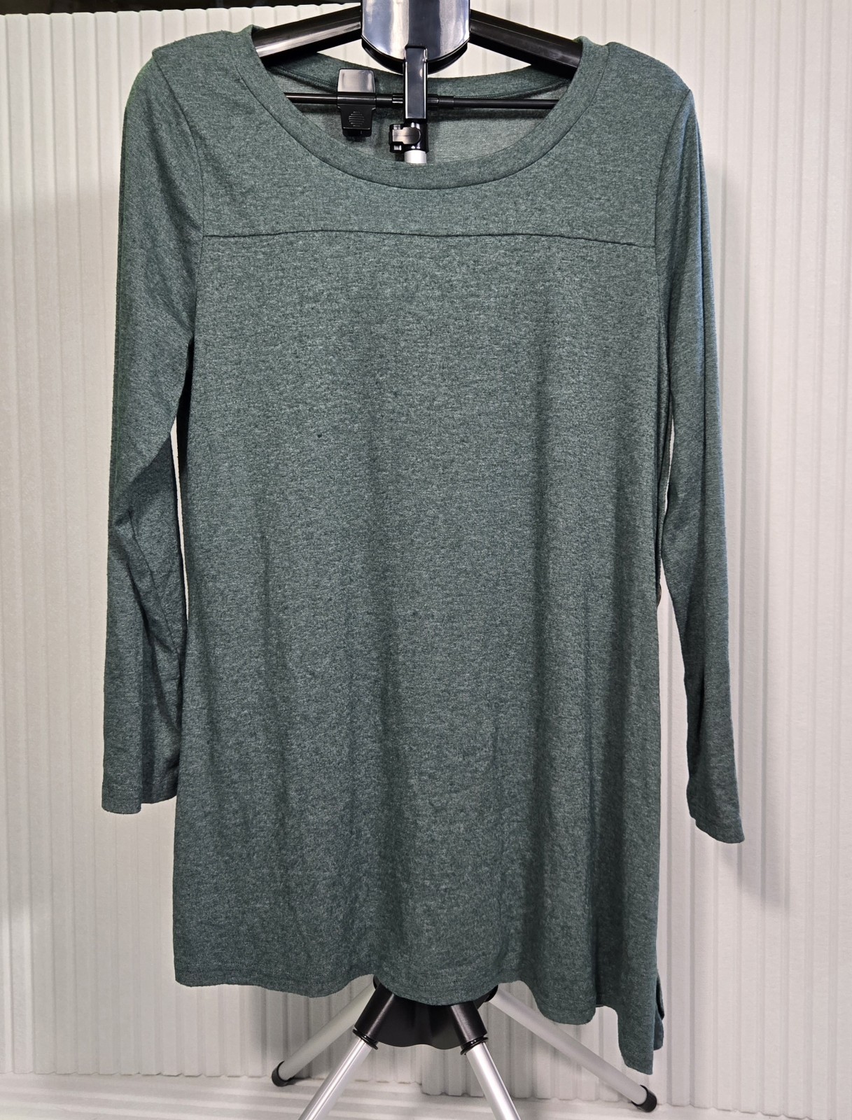 IGENJUN Womens Green Heathered Button Side Slit Tunic Top XL DR-907 Long Sleeve