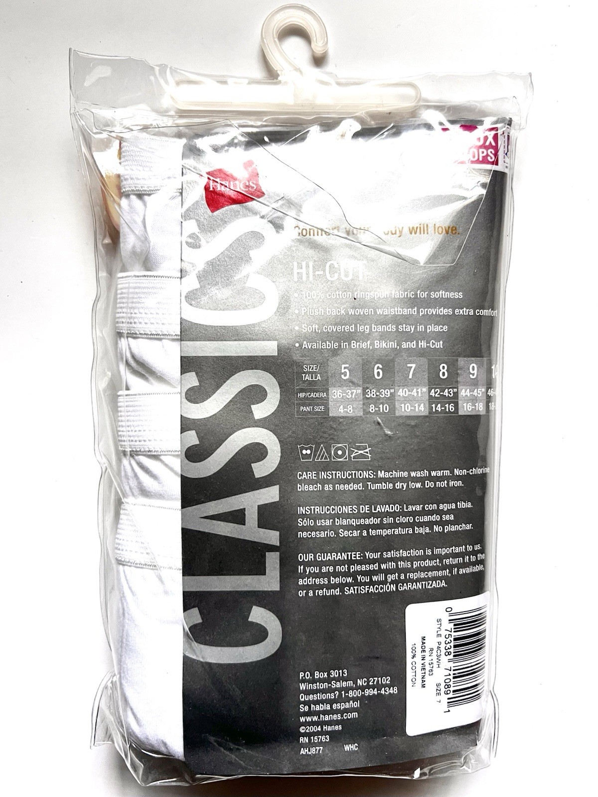 Hanes Classics Women’s Panties 4 Pair High Cut Cotton White Underwear Size 7