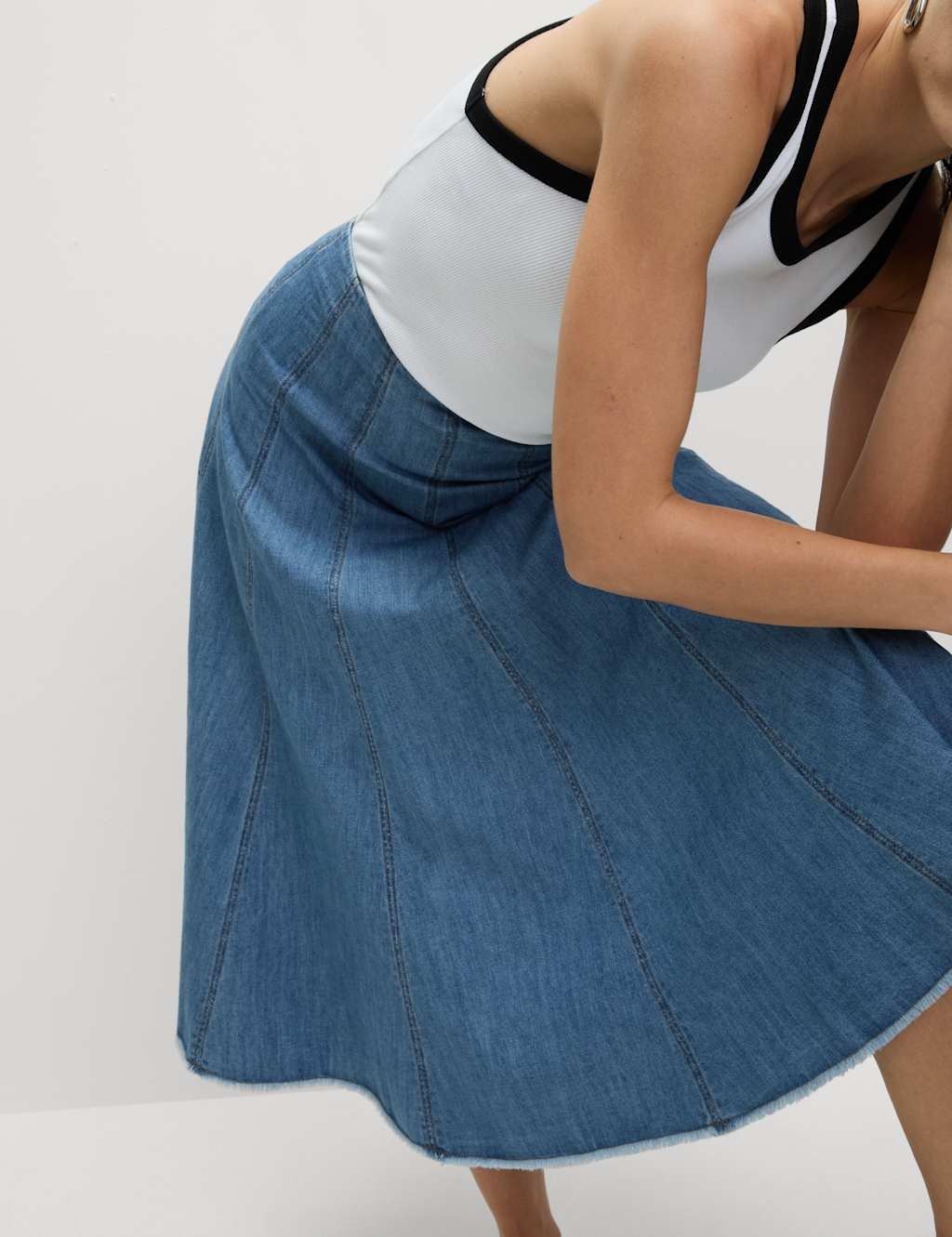 Marks & Spencer Womens Cotton Midi A Line Skirt in Denim – M&S
