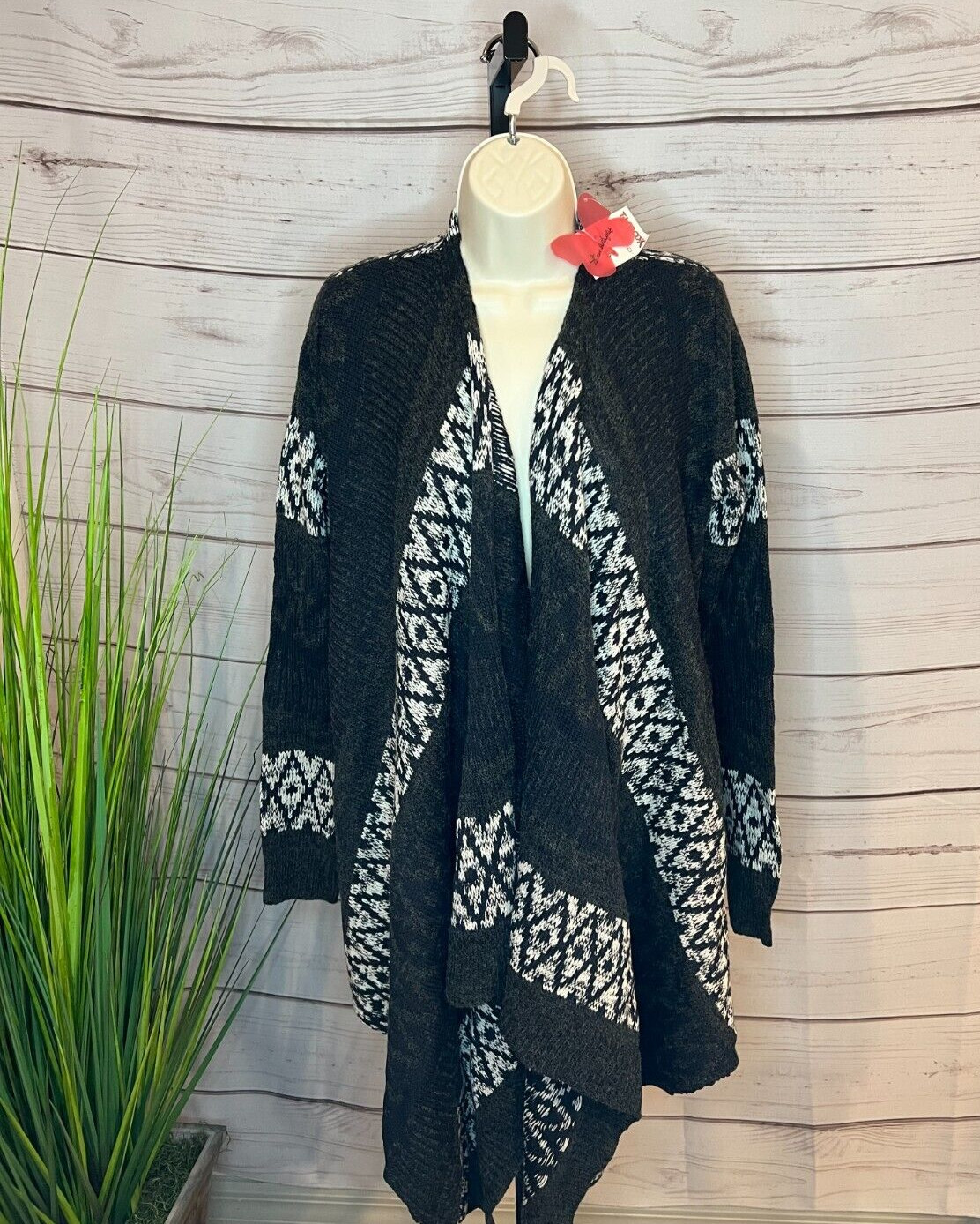Rod Butterflies Juniors Cardigan Sweater Coat Gray Blue White Size Medium NEW