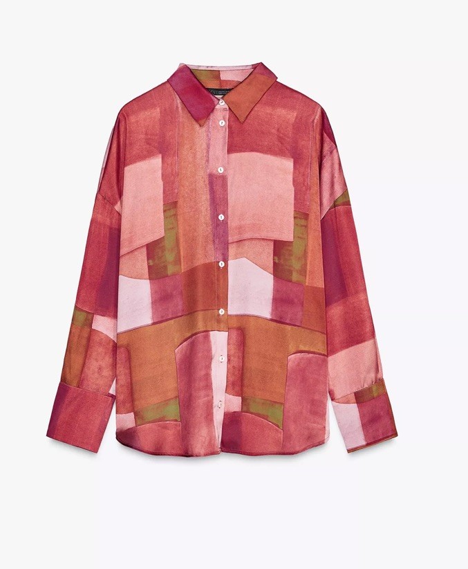 ZARA Satin Geometric Print Oversized Shirt Size XS UK