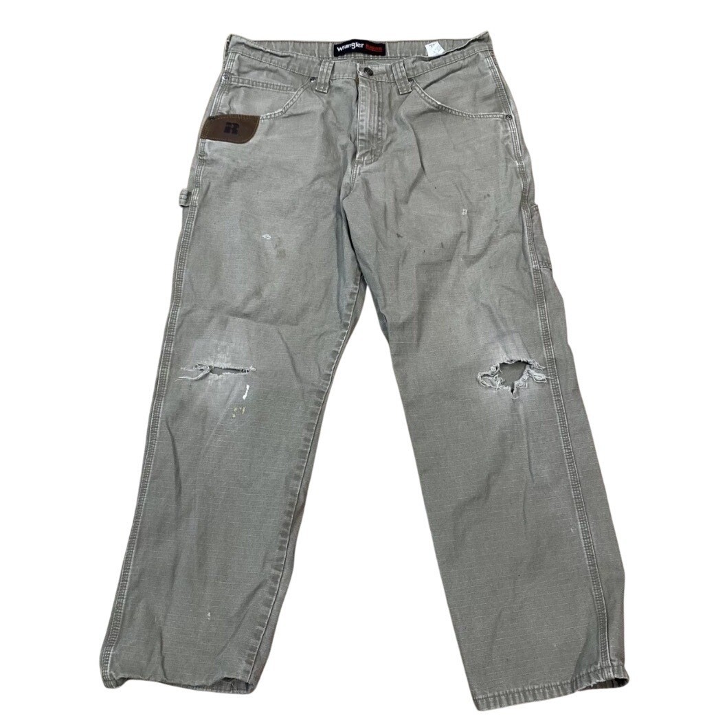 Wrangler RIGGS Workwear Carpenter Pants Distressed Utility Khaki 33×30