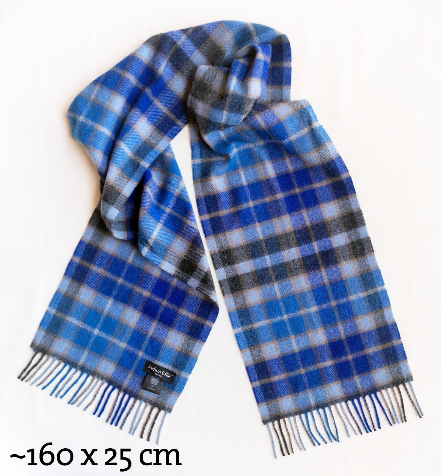 NP €167 Joshua Ellis 100% cashmere scarf, m.i. UK! checked, plaid, wool scarf