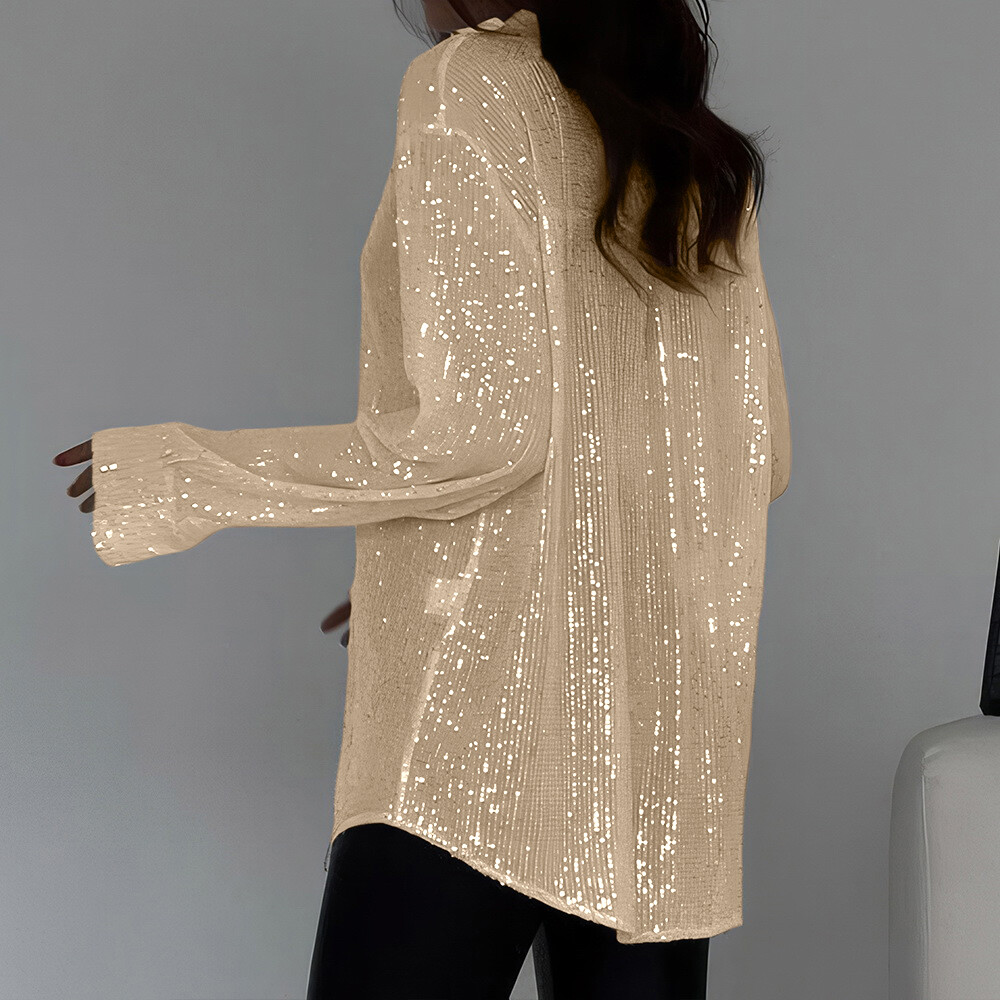 Womens Sequin Glitter Shiny Button Down Shirt Ladies Clubwear Party Tops Blouse
