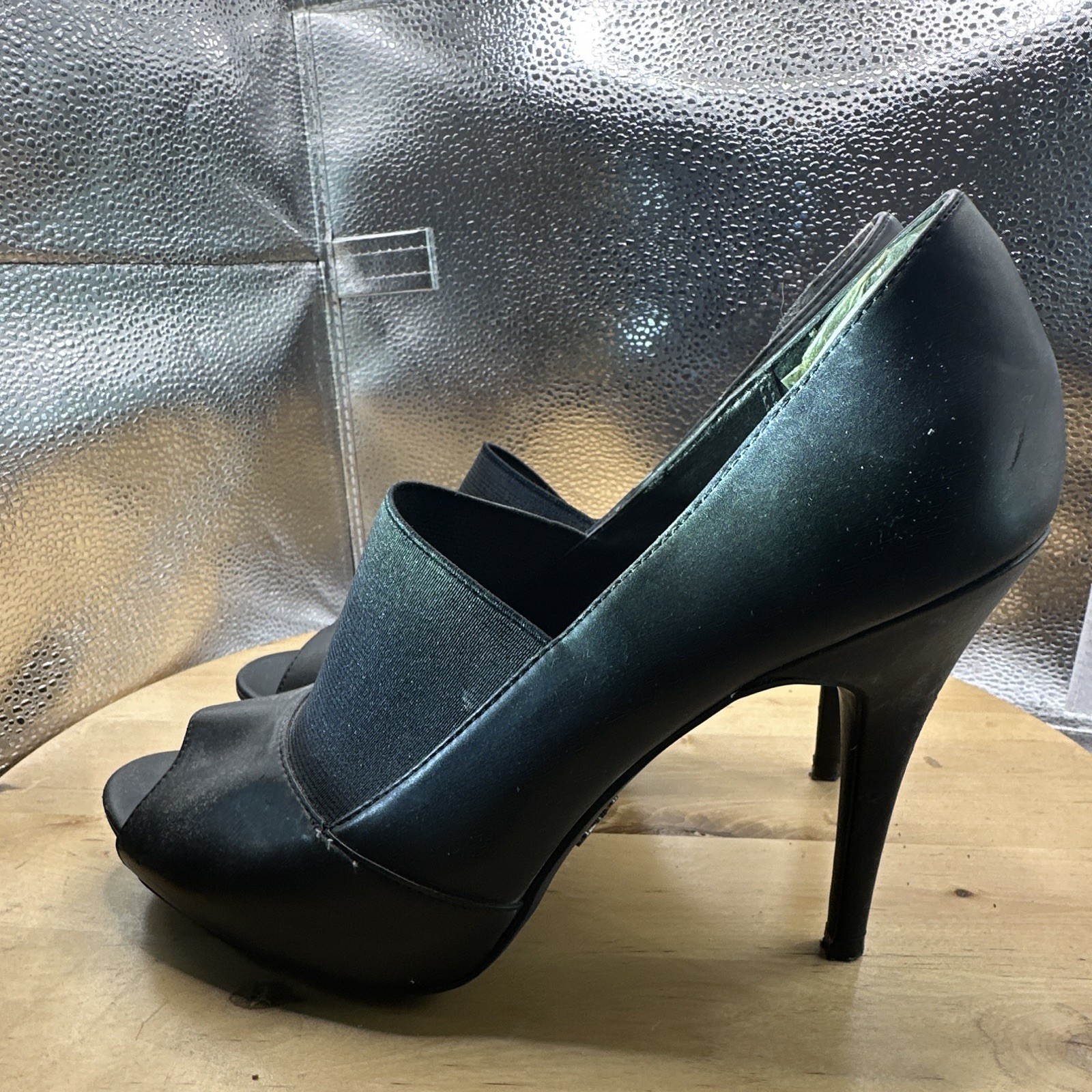 Simply Vera Vera Wang Women’s Black Platform Stiletto Slip-On Peep Toe Elastic