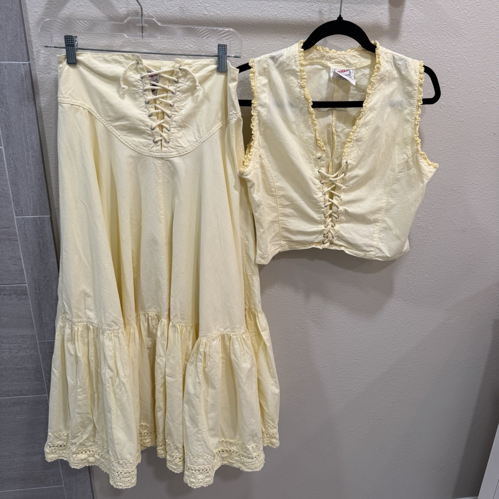 Vintage Oxygen Brand Lace-Up Vest/Skirt Sz L Victorian Romantic Coquette Corset